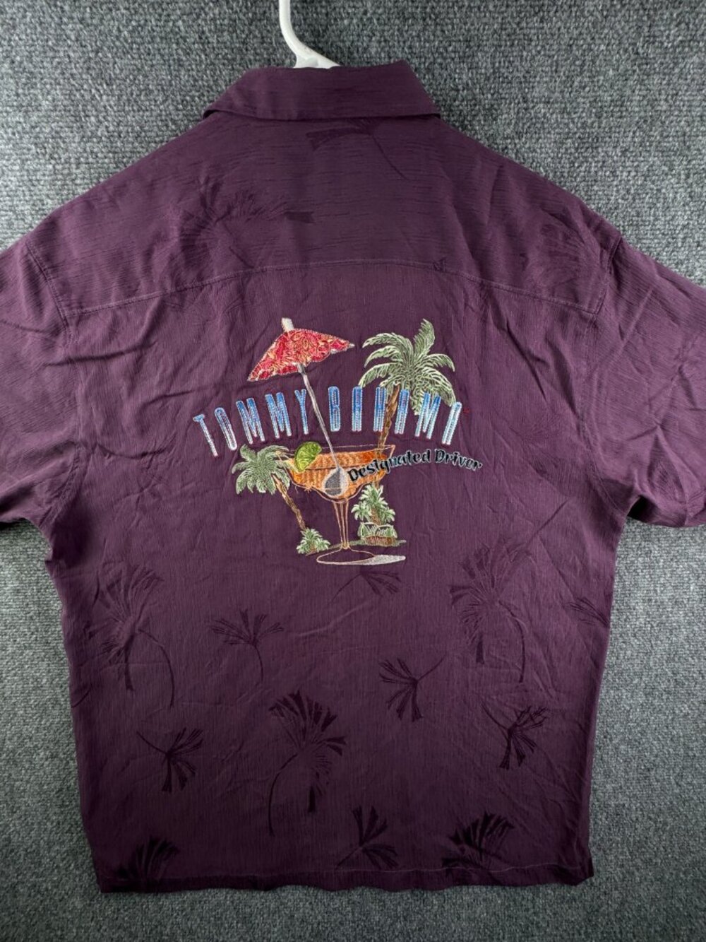 Tommy Bahama Button Up Hawaii Shirt Purple Floral Graphic Designated Driver Men